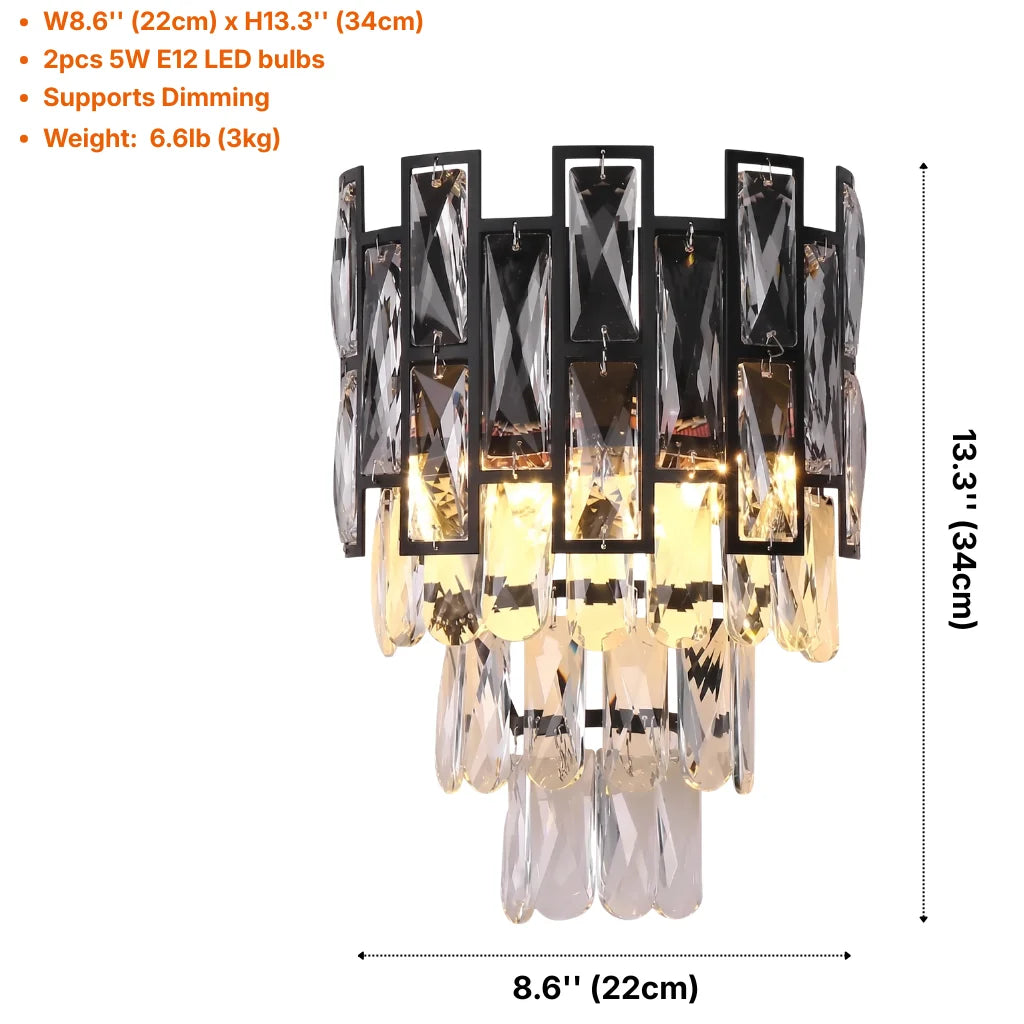 Luxor Black Crystal Wall Sconce for Bedroom & Hallway