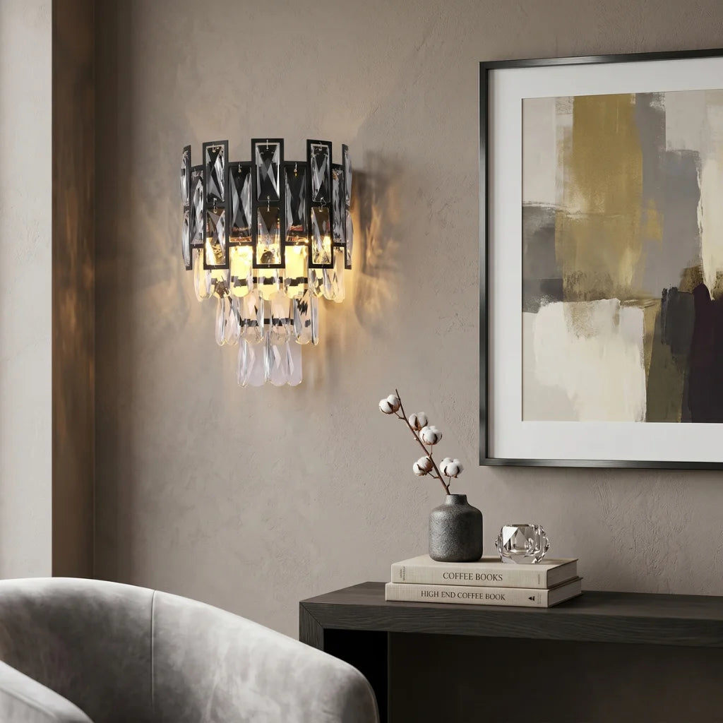 Luxor Black Crystal Wall Sconce for Bedroom & Hallway