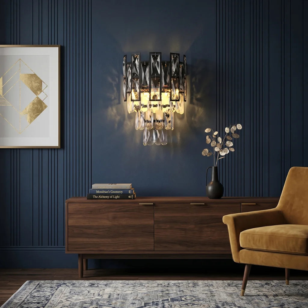 Luxor Black Crystal Wall Sconce for Bedroom & Hallway