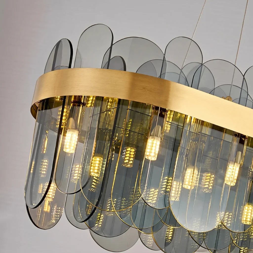 Modern brass pendant light for upscale American home interiors