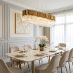 Modern brass pendant light for upscale American home interiors