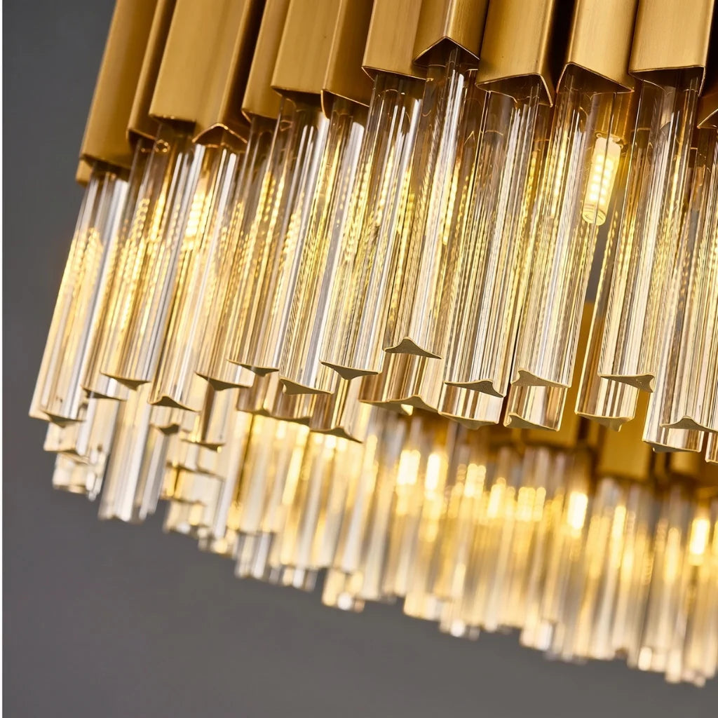 Modern brass pendant light for upscale American home interiors