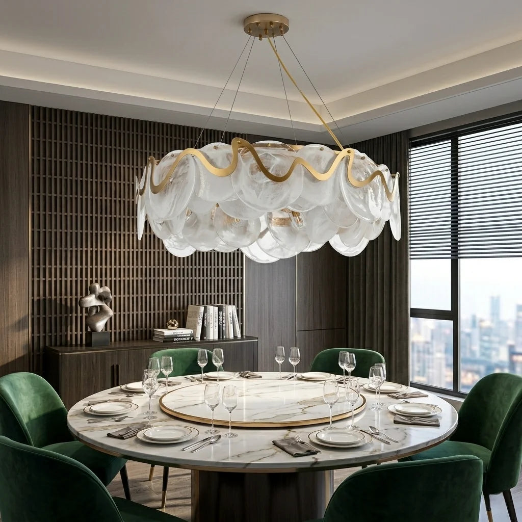 round gold glass chandelier