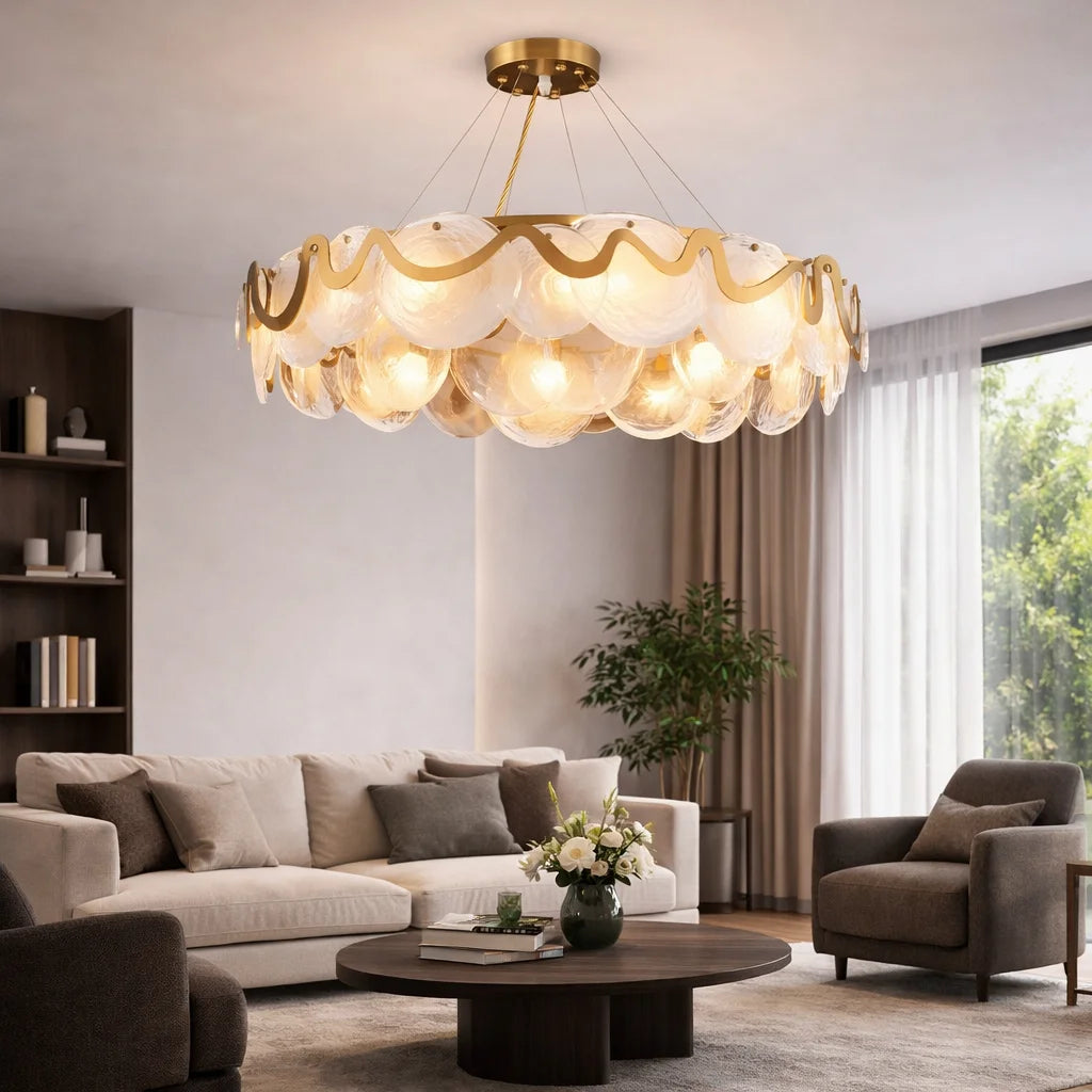 round smoky gray glass chandelier
