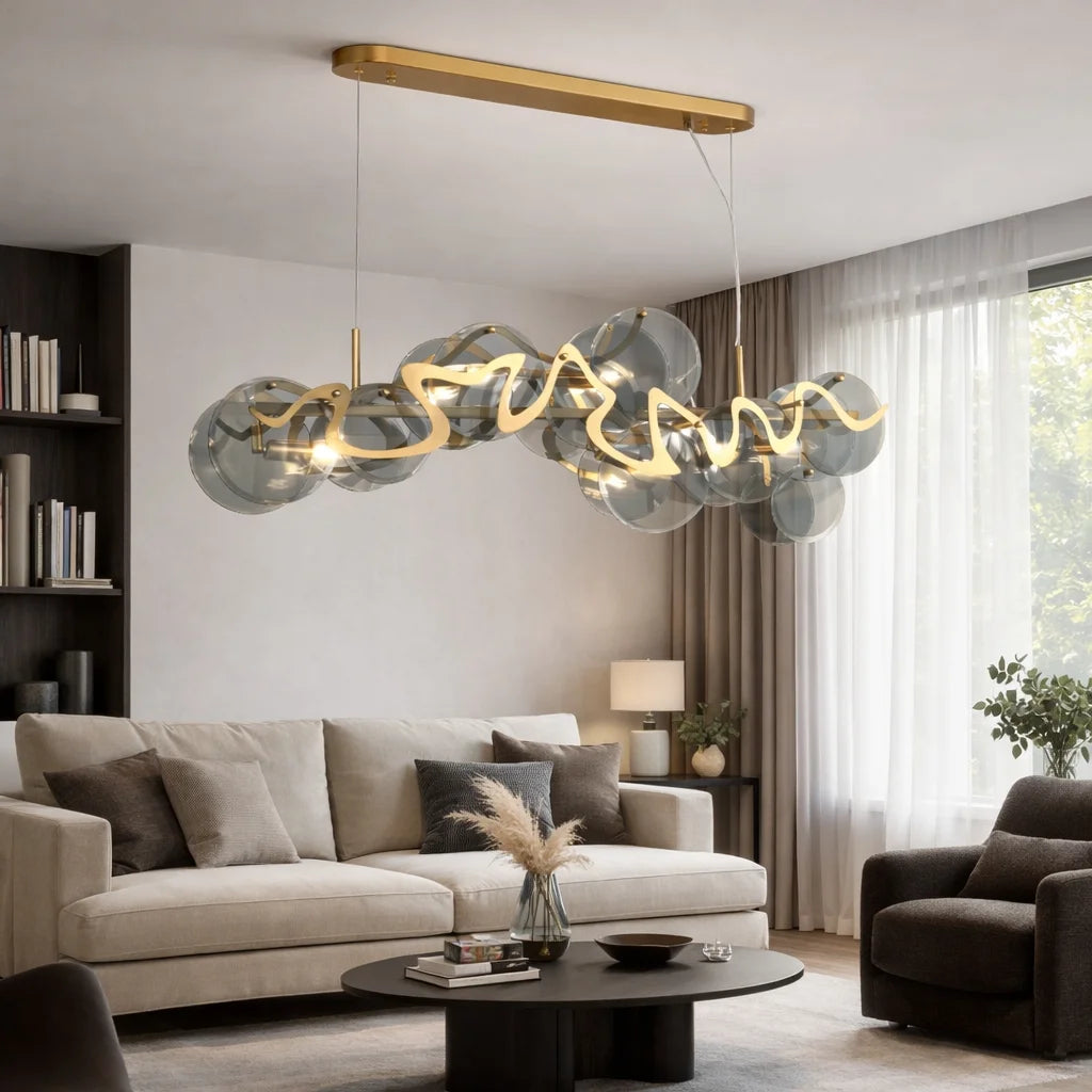 Pretty Smoky Gray Glass Chandelier for Dining Room & Living Room