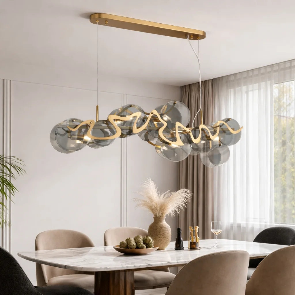 Pretty Smoky Gray Glass Chandelier for Dining Room & Living Room