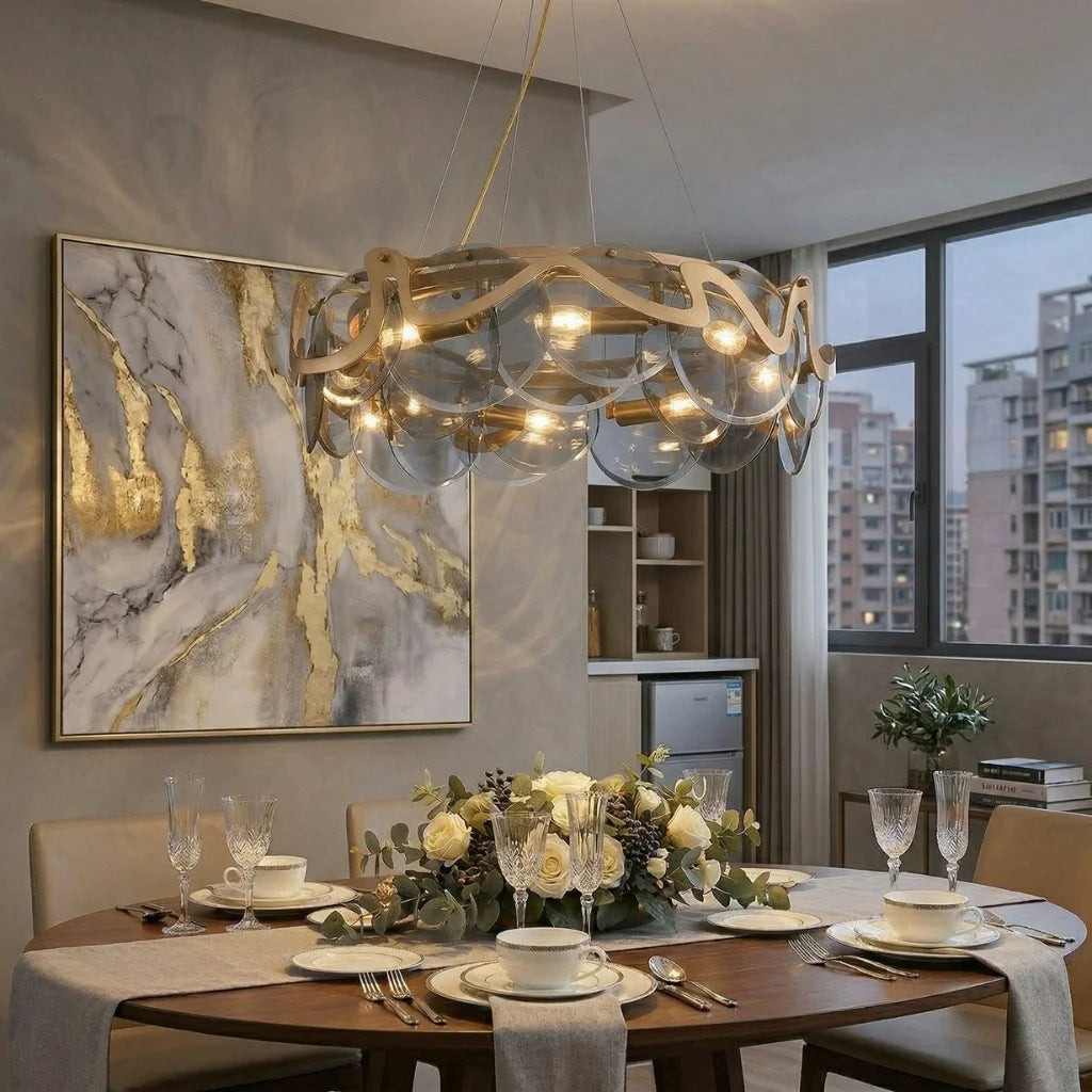 Pretty Smoky Gray Glass Chandelier for Dining Room & Living Room