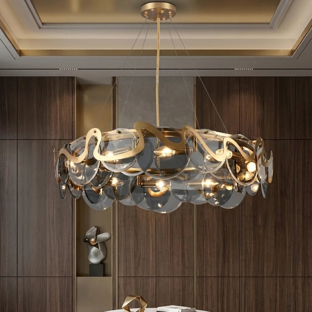Pretty Smoky Gray Glass Chandelier for Dining Room & Living Room