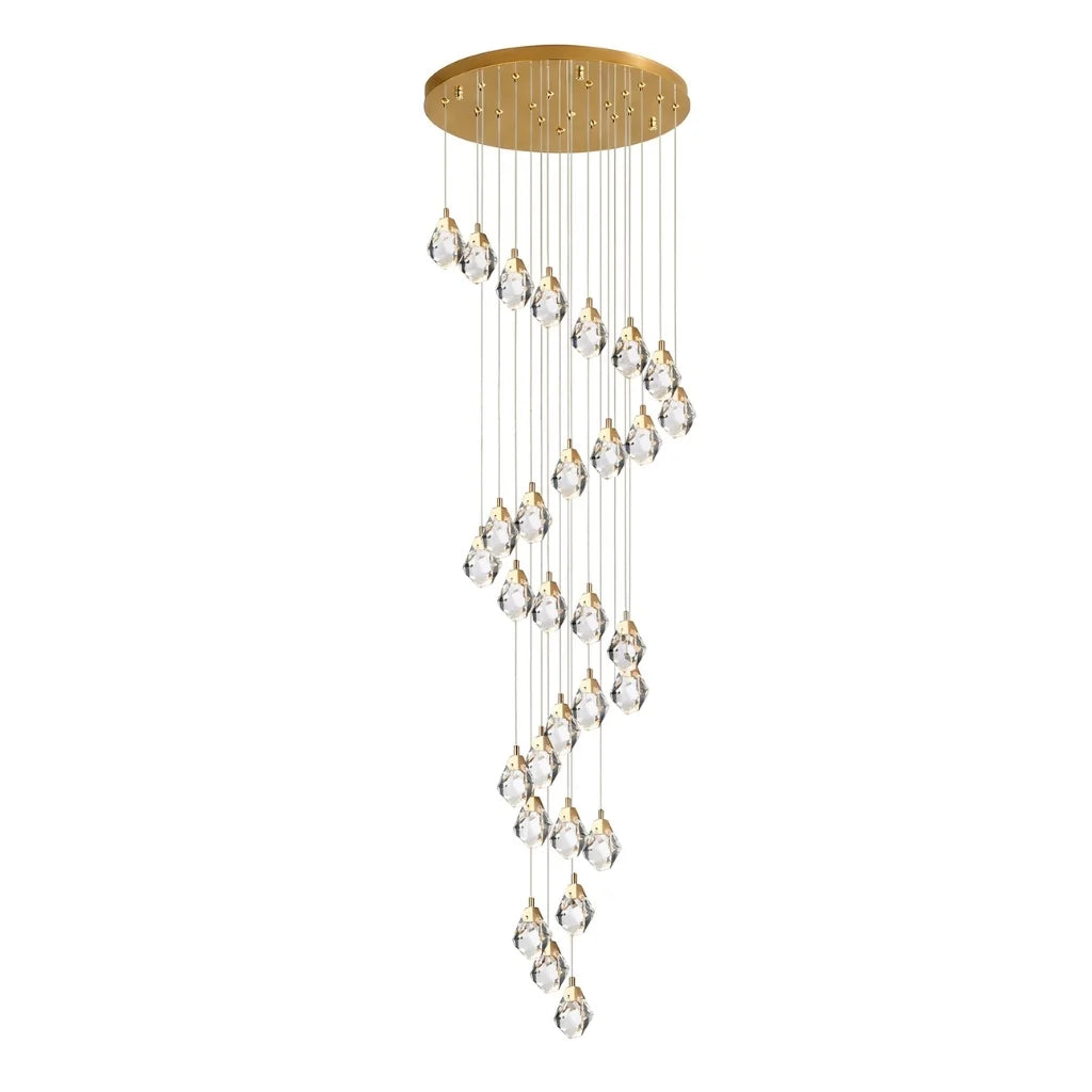 Diamond LED Crystal Staircase Chandelier for Tall Foyers & Stairwells