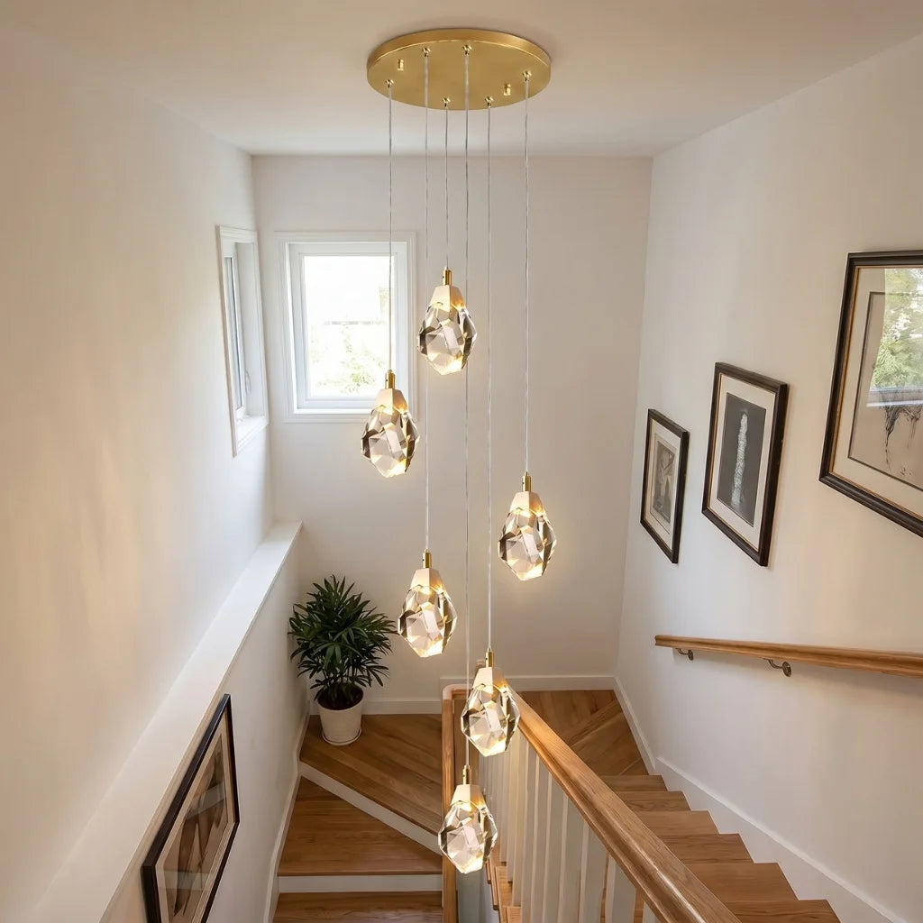 Diamond LED Crystal Staircase Chandelier for Tall Foyers & Stairwells