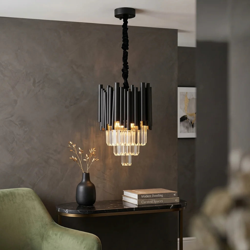 Modern brass pendant light for upscale American home interiors
