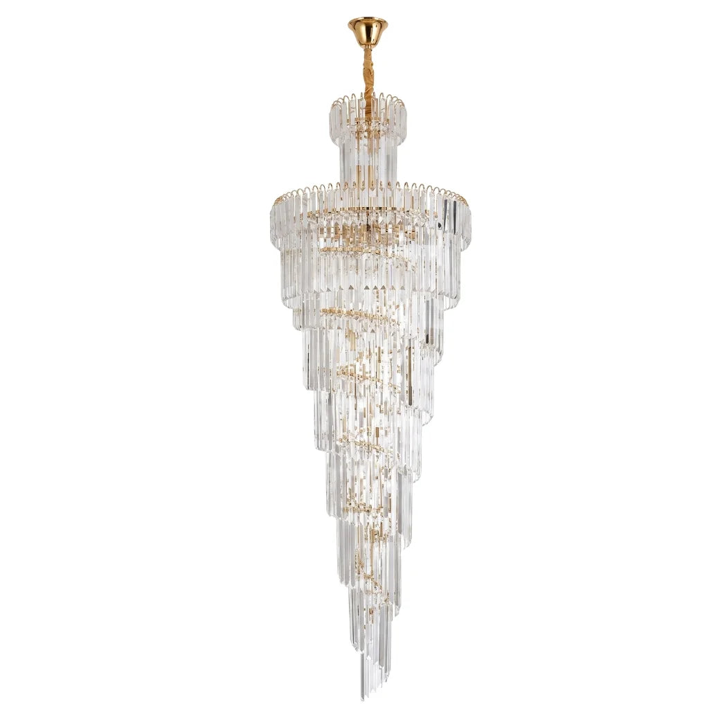 Auris Large Gold/Chrome Crystal Staircase Chandelier for Tall Foyers
