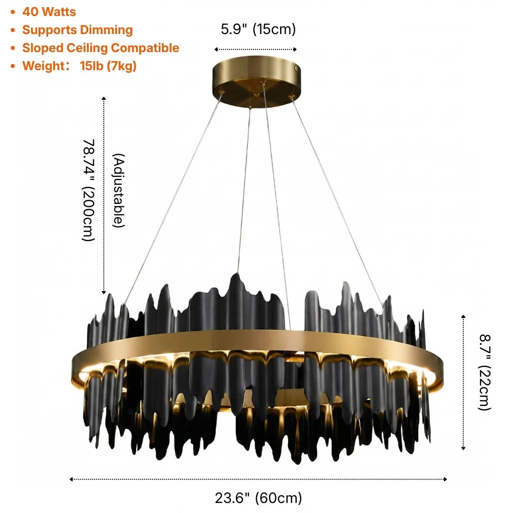 Celestial Gold and Black Round Modern LED Light Chandelier for Living Room