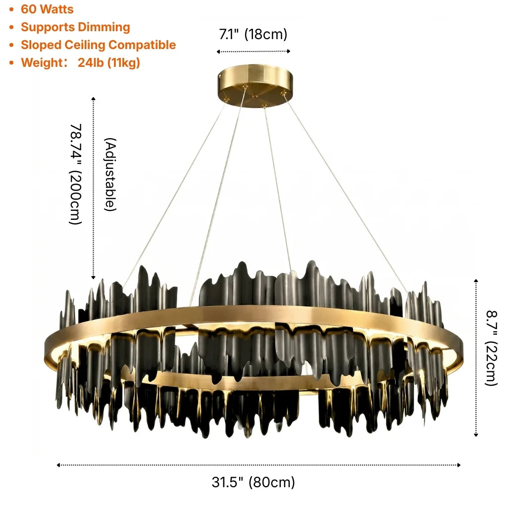 Celestial Gold and Black Round Modern LED Light Chandelier for Living Room