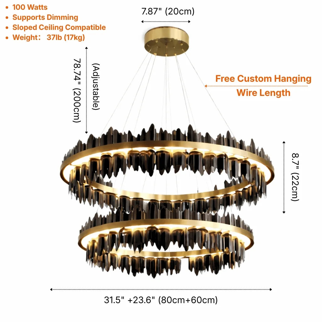 Celestial Gold and Black Round Modern LED Light Chandelier for Living Room