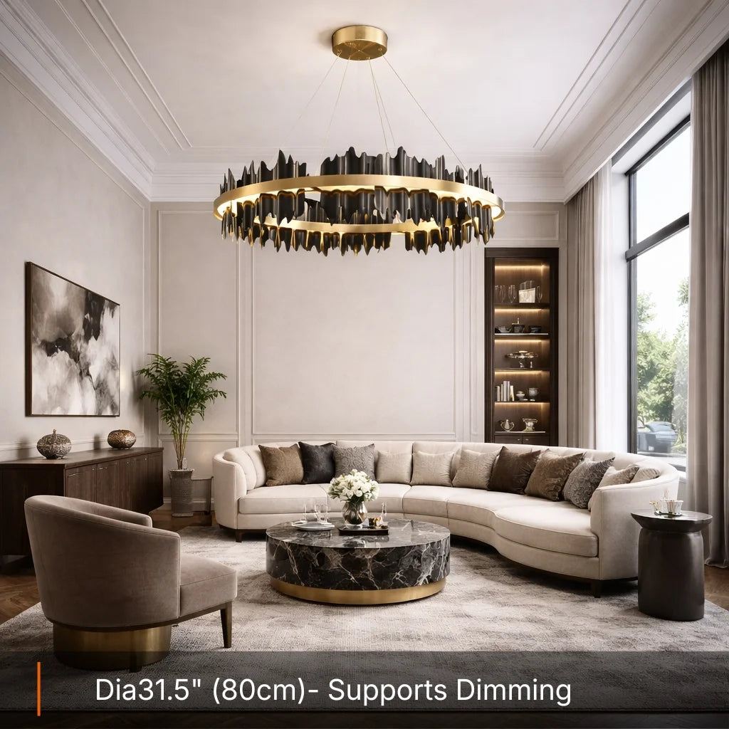 Celestial Gold and Black Round Modern LED Light Chandelier for Living Room