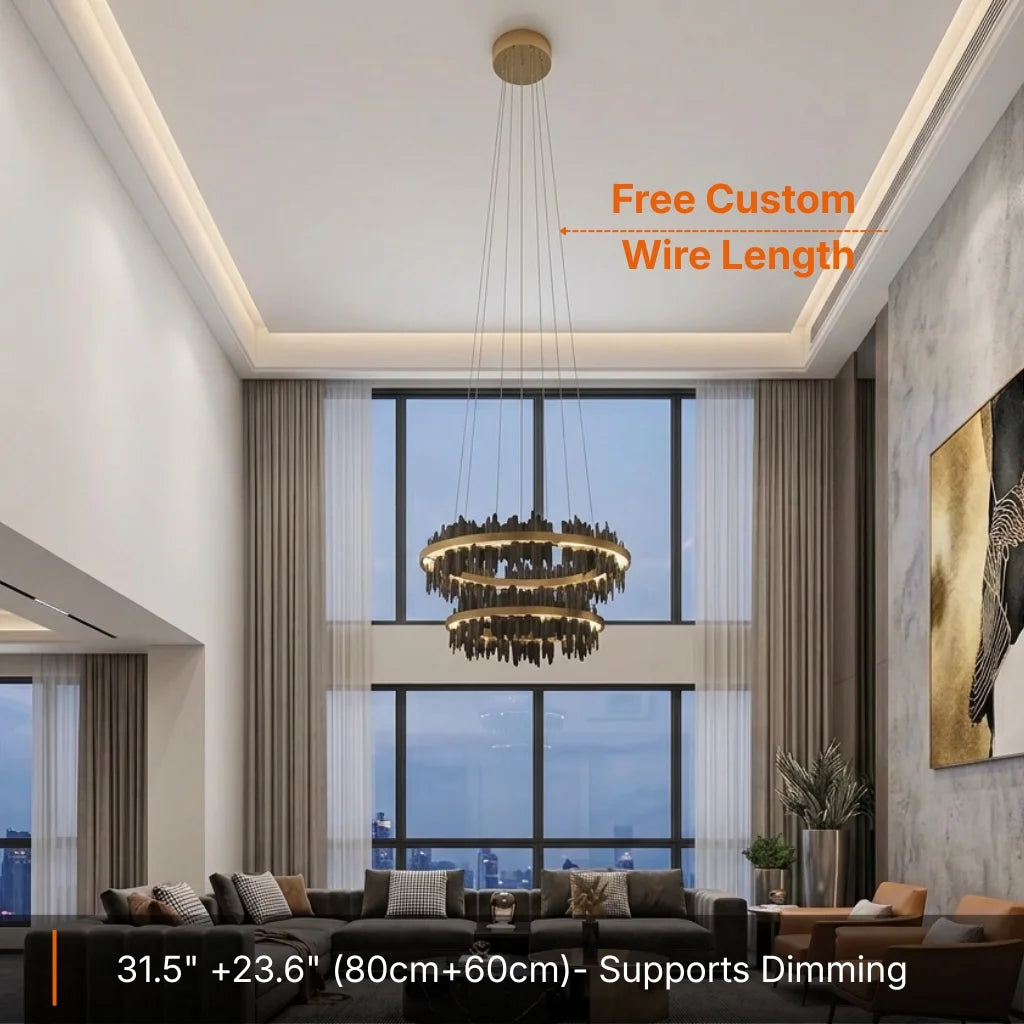 Celestial Gold and Black Round Modern LED Light Chandelier for Living Room