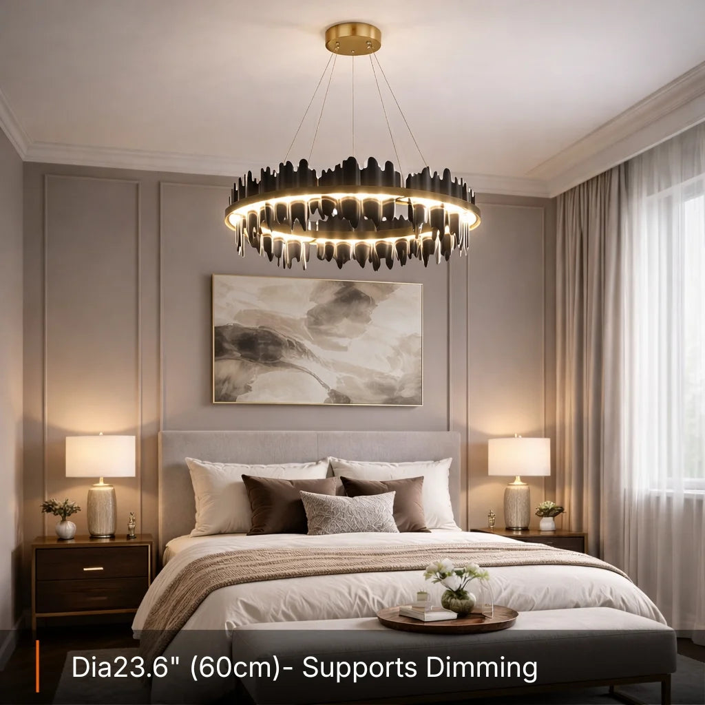 Celestial Gold and Black Round Modern LED Light Chandelier for Living Room