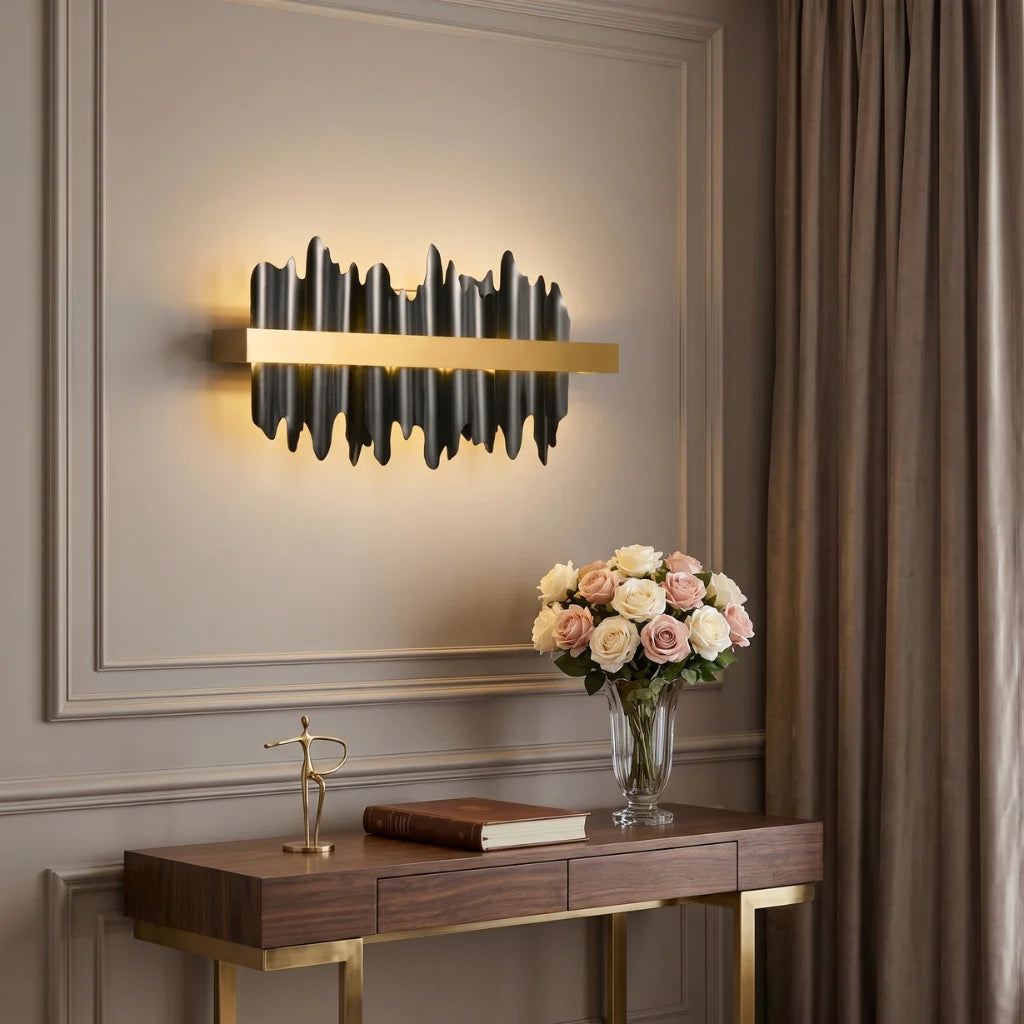 Celestial Black/Gold LED Wall Sconce for Bedroom & Living Room