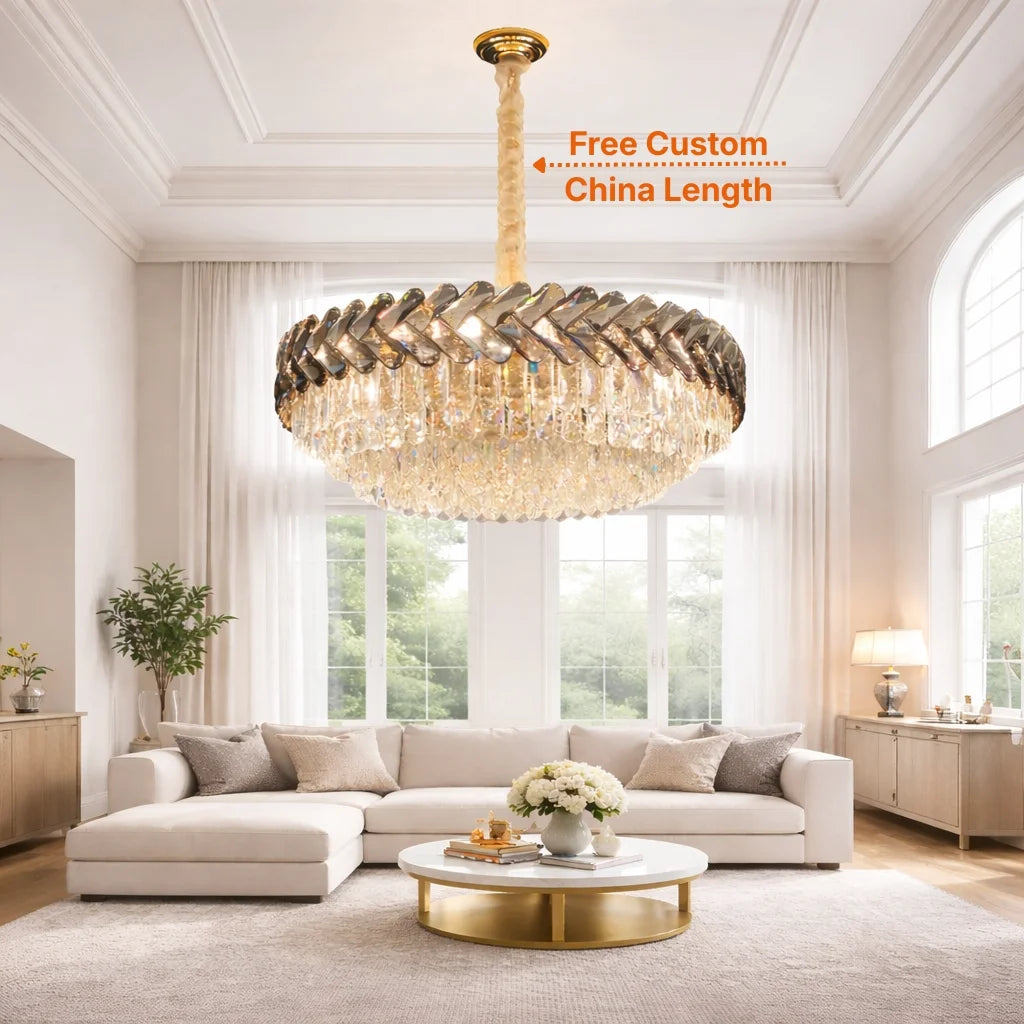 Solis Luxury Modern Crystal Gold Chandelier for Living Room & Dining Room