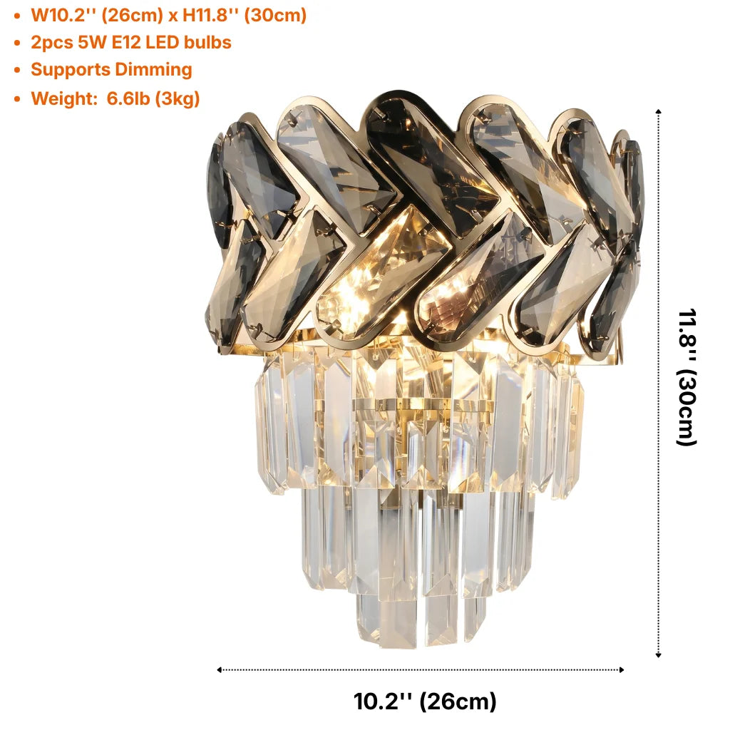 Solis Luxury Gold Crystal Wall Sconce for Bedroom & Living Room