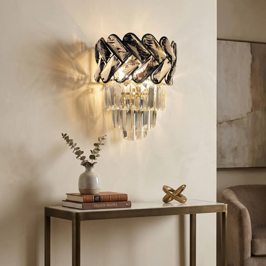Solis Luxury Gold Crystal Wall Sconce for Bedroom & Living Room