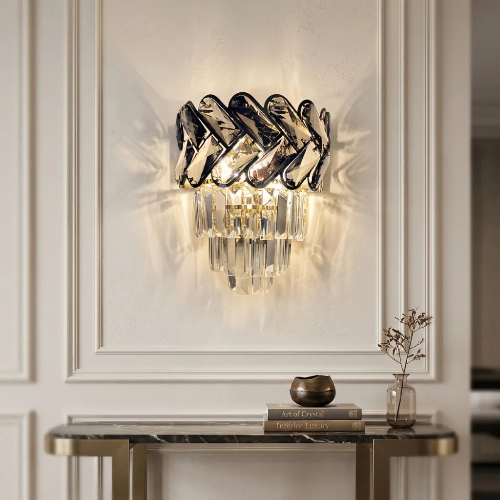 Solis Luxury Gold Crystal Wall Sconce for Bedroom & Living Room