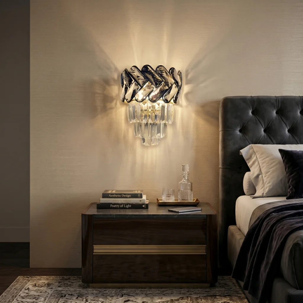 Solis Luxury Gold Crystal Wall Sconce for Bedroom & Living Room