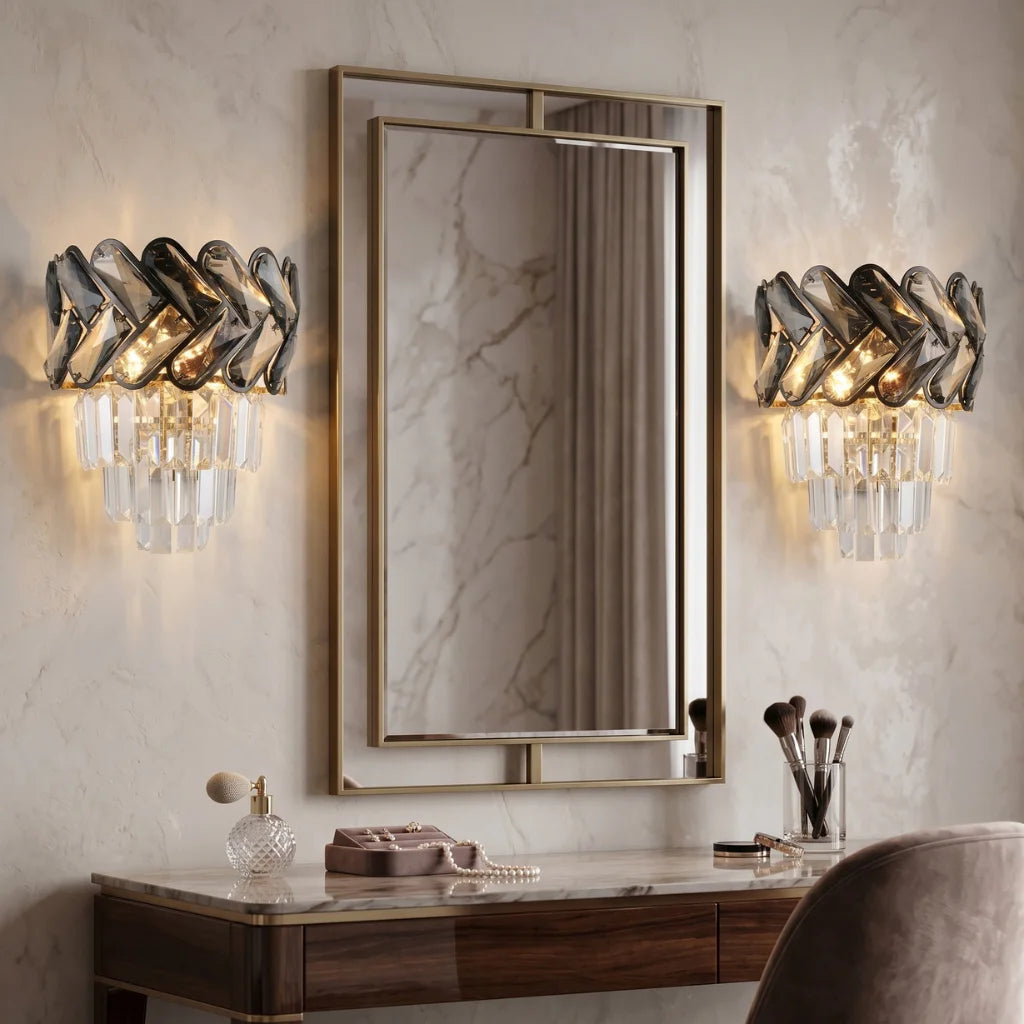 Solis Luxury Gold Crystal Wall Sconce for Bedroom & Living Room