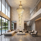 Modern crystal staircase chandelier for luxury foyer lighting by YOOGEE