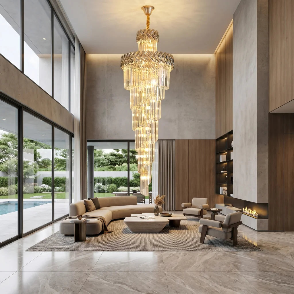 Large entryway chandelier for high ceiling home lighting in the US