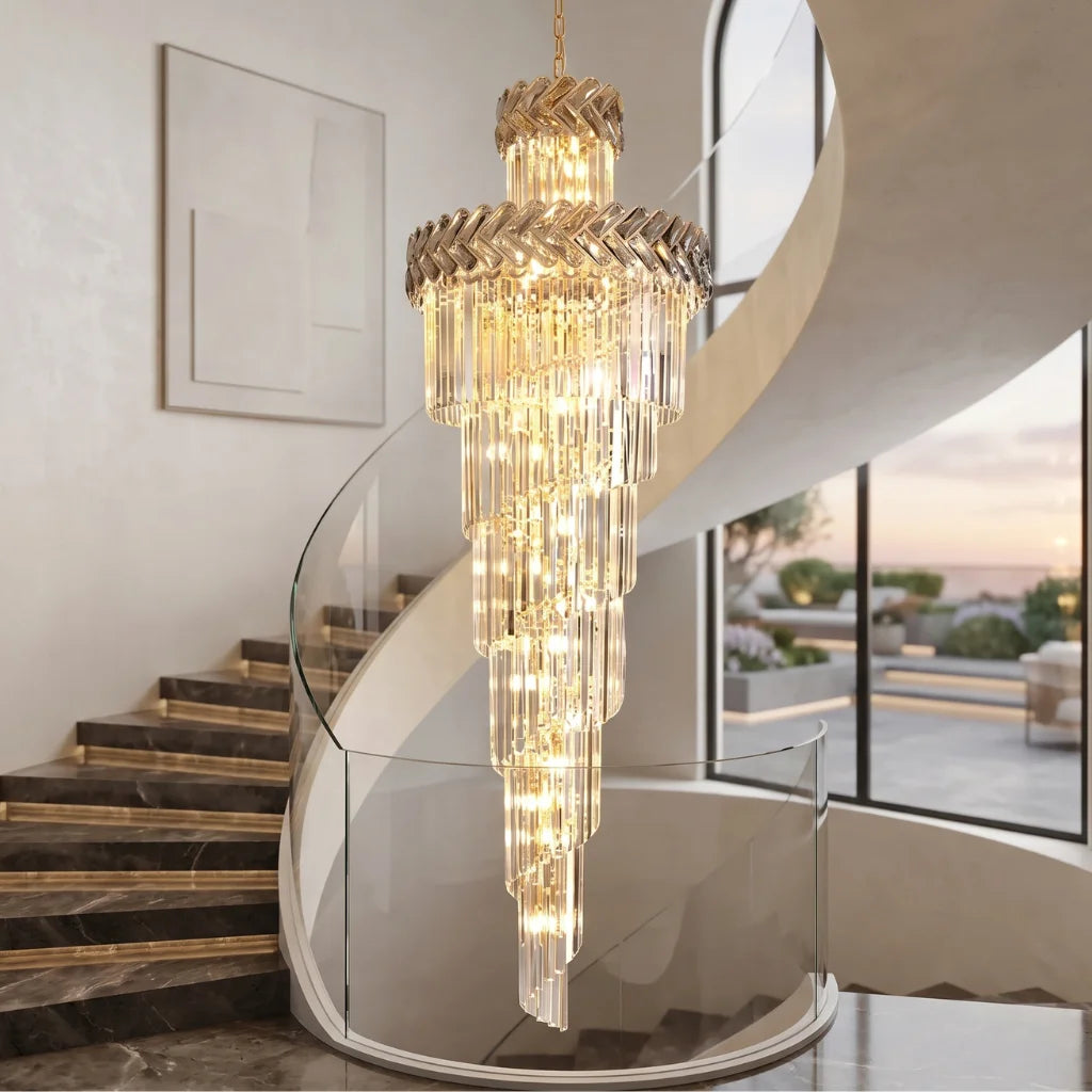 YOOGEE luxury staircase chandelier for high ceiling entryway lighting