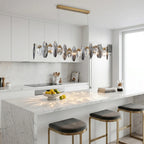 Modern brass pendant light for upscale American home interiors