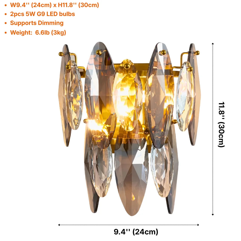 Cascadia Smoke Gray Crystal Wall Sconce for Living Room & Bedroom