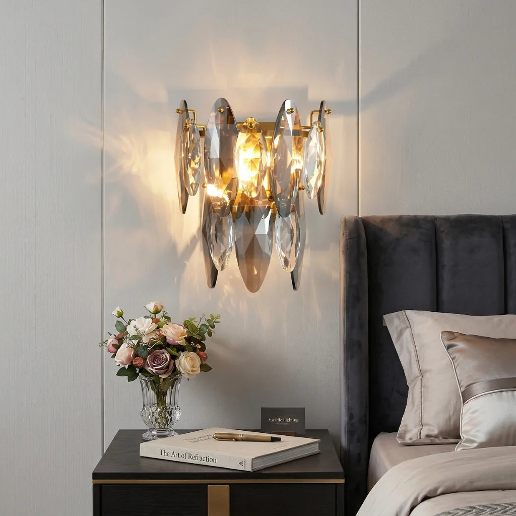 Cascadia Smoke Gray Crystal Wall Sconce for Living Room & Bedroom