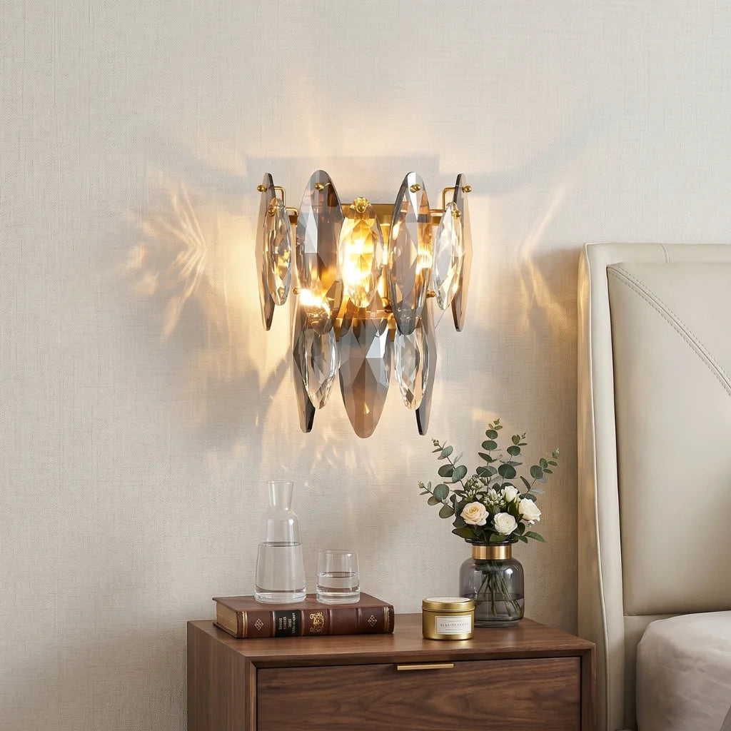 Cascadia Smoke Gray Crystal Wall Sconce for Living Room & Bedroom