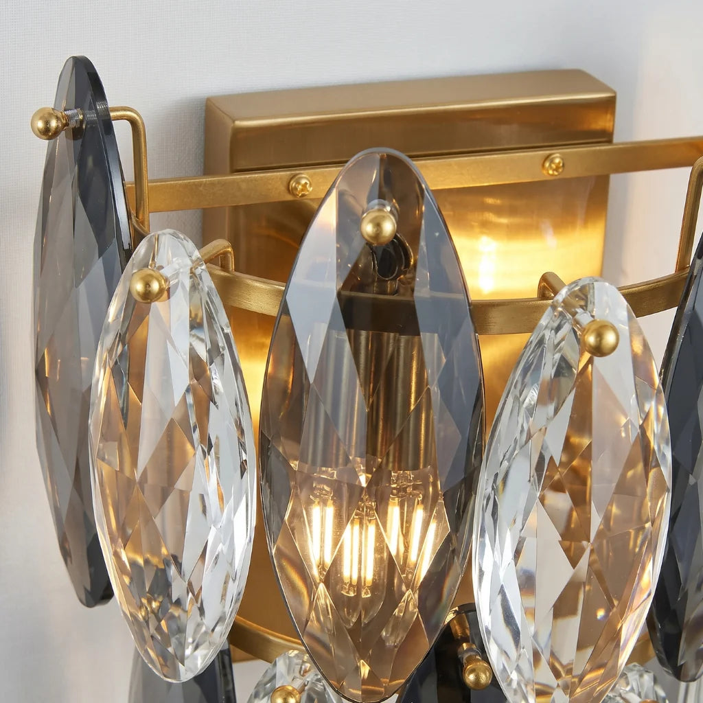 Cascadia Smoke Gray Crystal Wall Sconce for Living Room & Bedroom