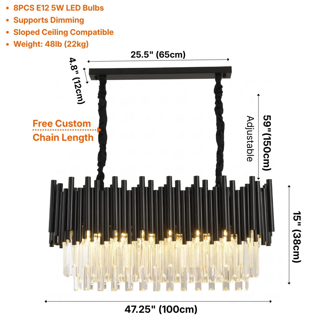 Nocturne Modern Black Crystal Pendant Light for Kitchen Island & Dining Room