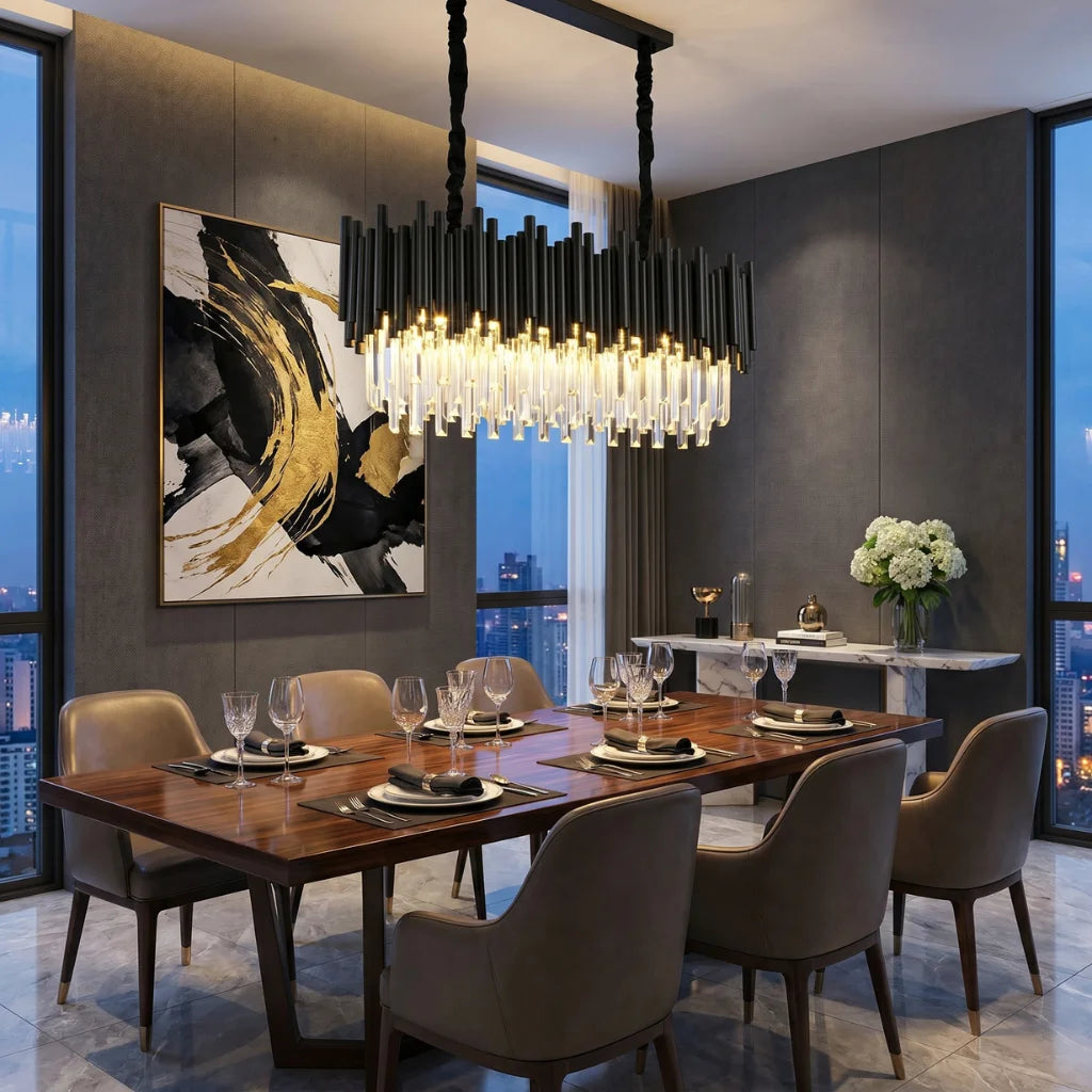 Nocturne Modern Black Crystal Pendant Light for Kitchen Island & Dining Room