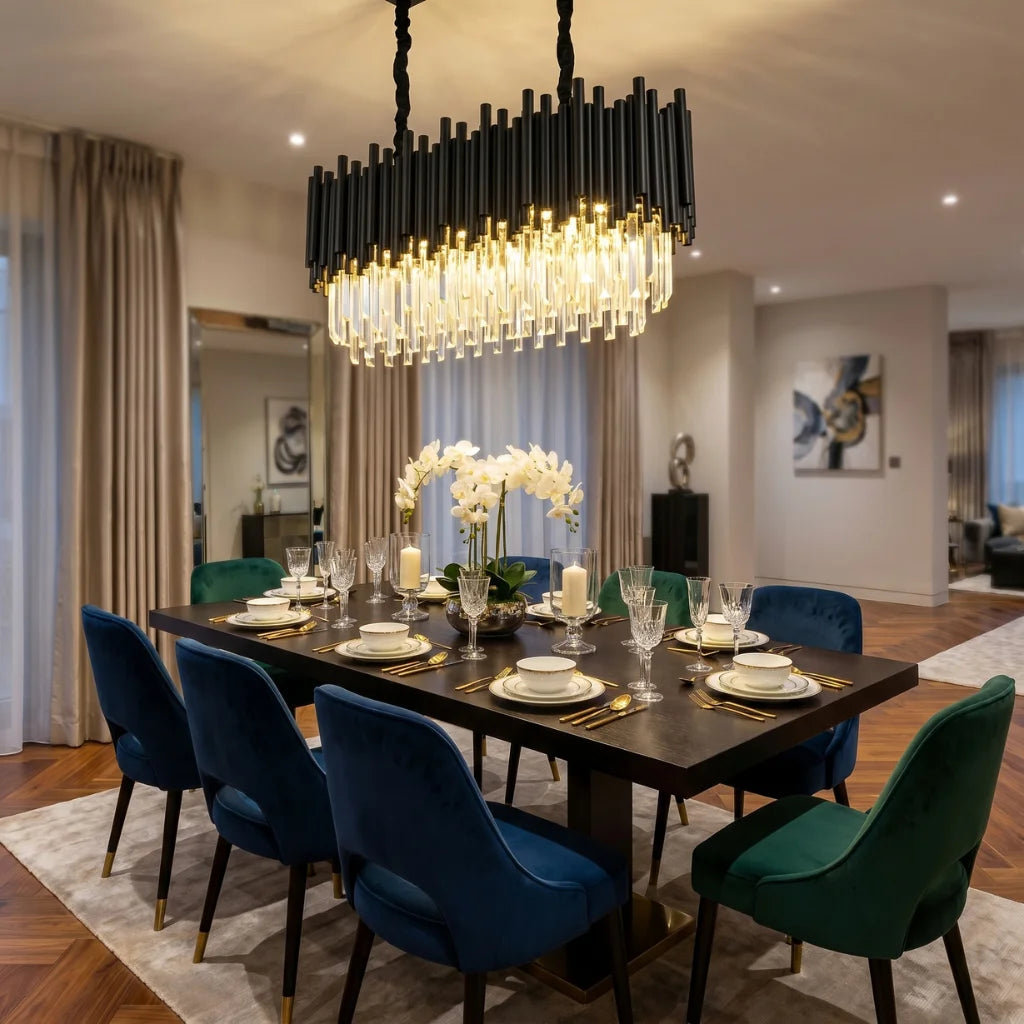 Nocturne Modern Black Crystal Pendant Light for Kitchen Island & Dining Room