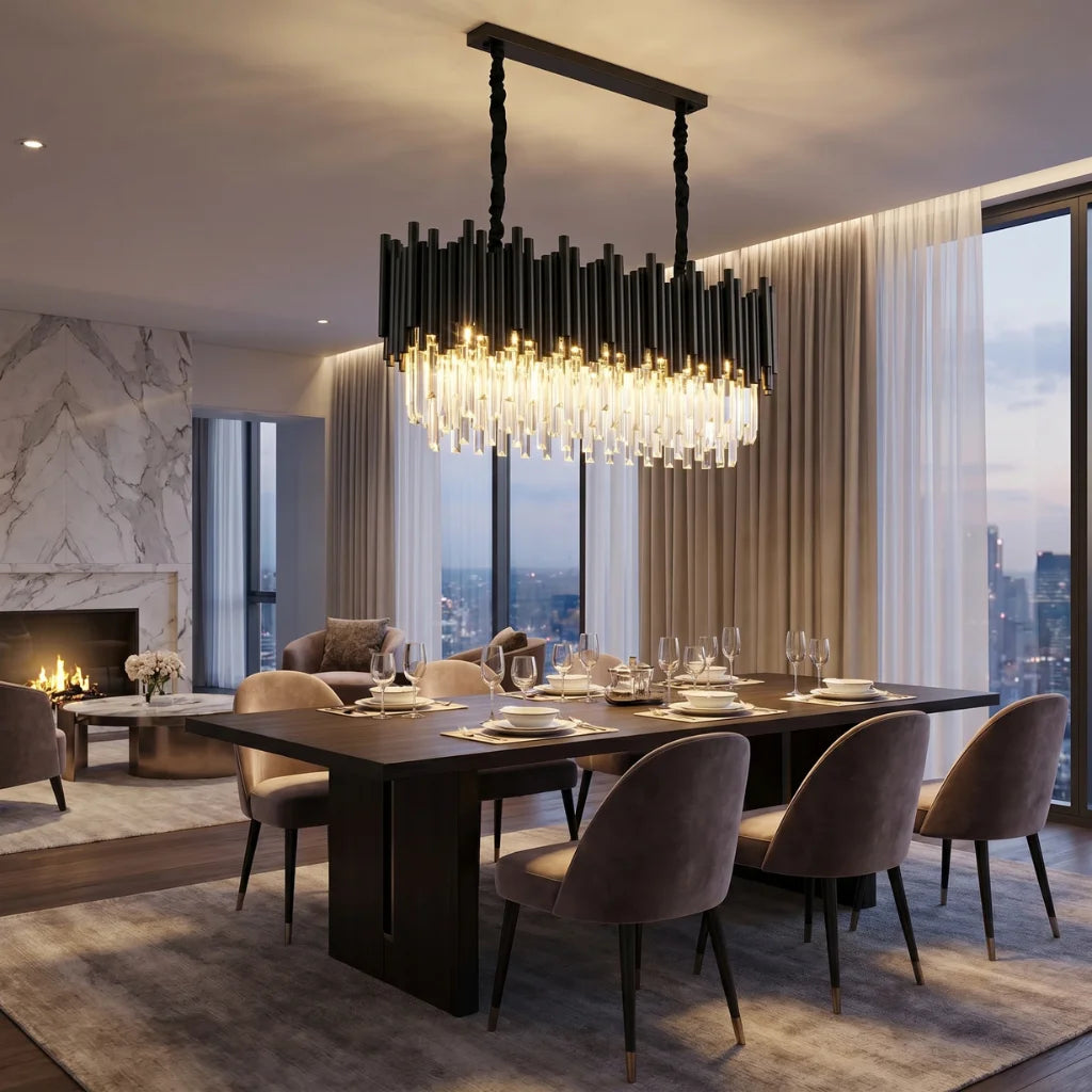 Nocturne Modern Black Crystal Pendant Light for Kitchen Island & Dining Room