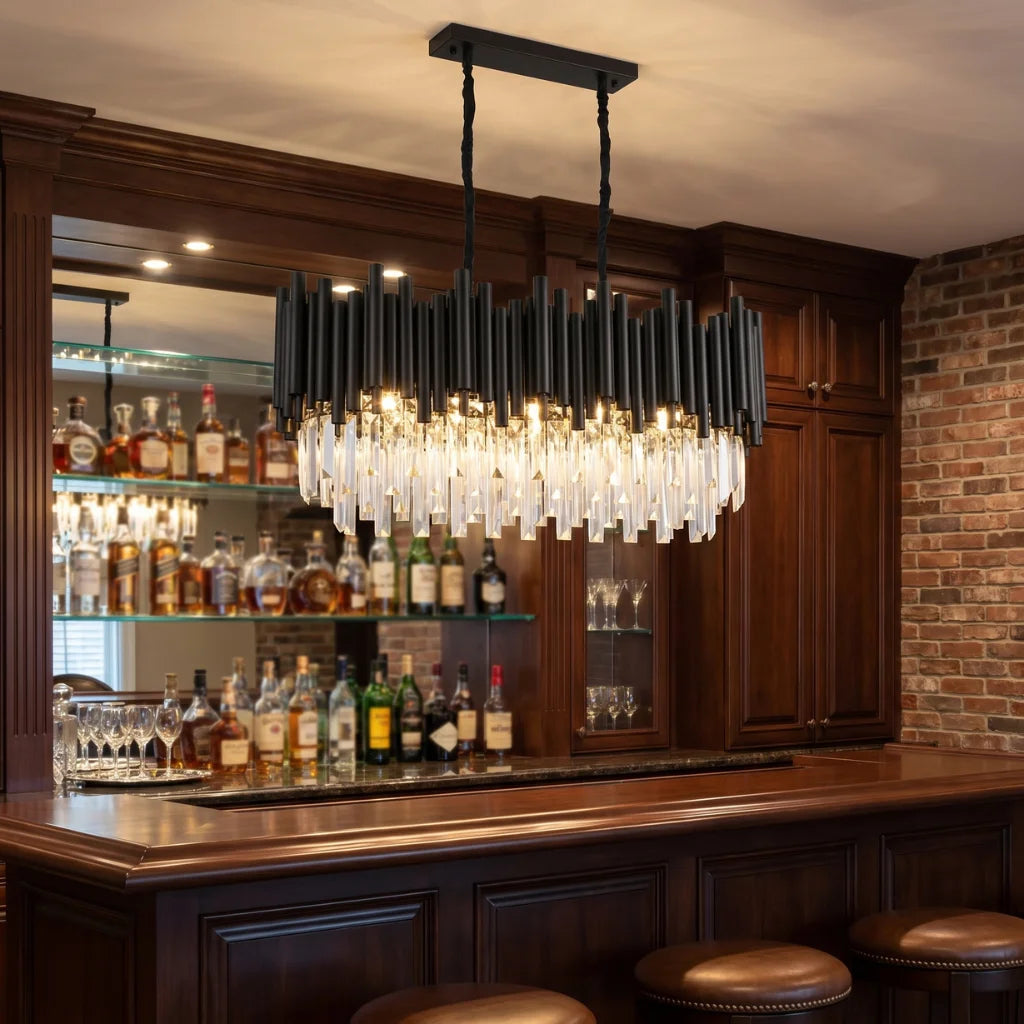 Modern brass pendant light for upscale American home interiors