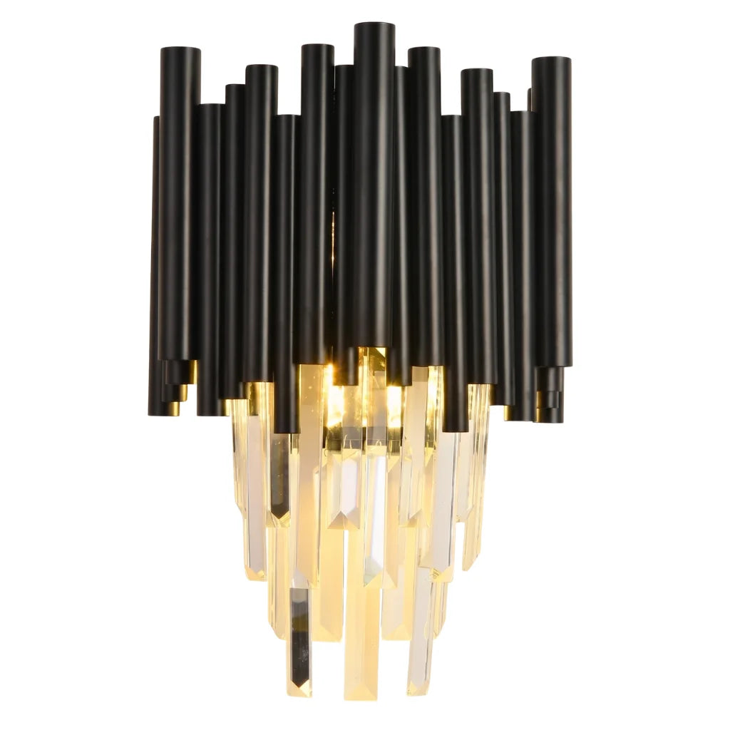 Nocturne Modern Black Crystal Wall Sconce for Bedroom & Hallway