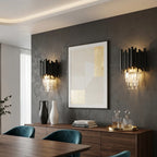 Nocturne Modern Black Crystal Wall Sconce for Bedroom & Hallway