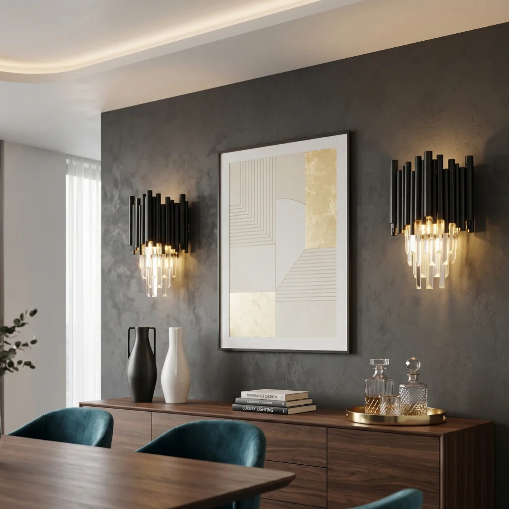 Nocturne Modern Black Crystal Wall Sconce for Bedroom & Hallway