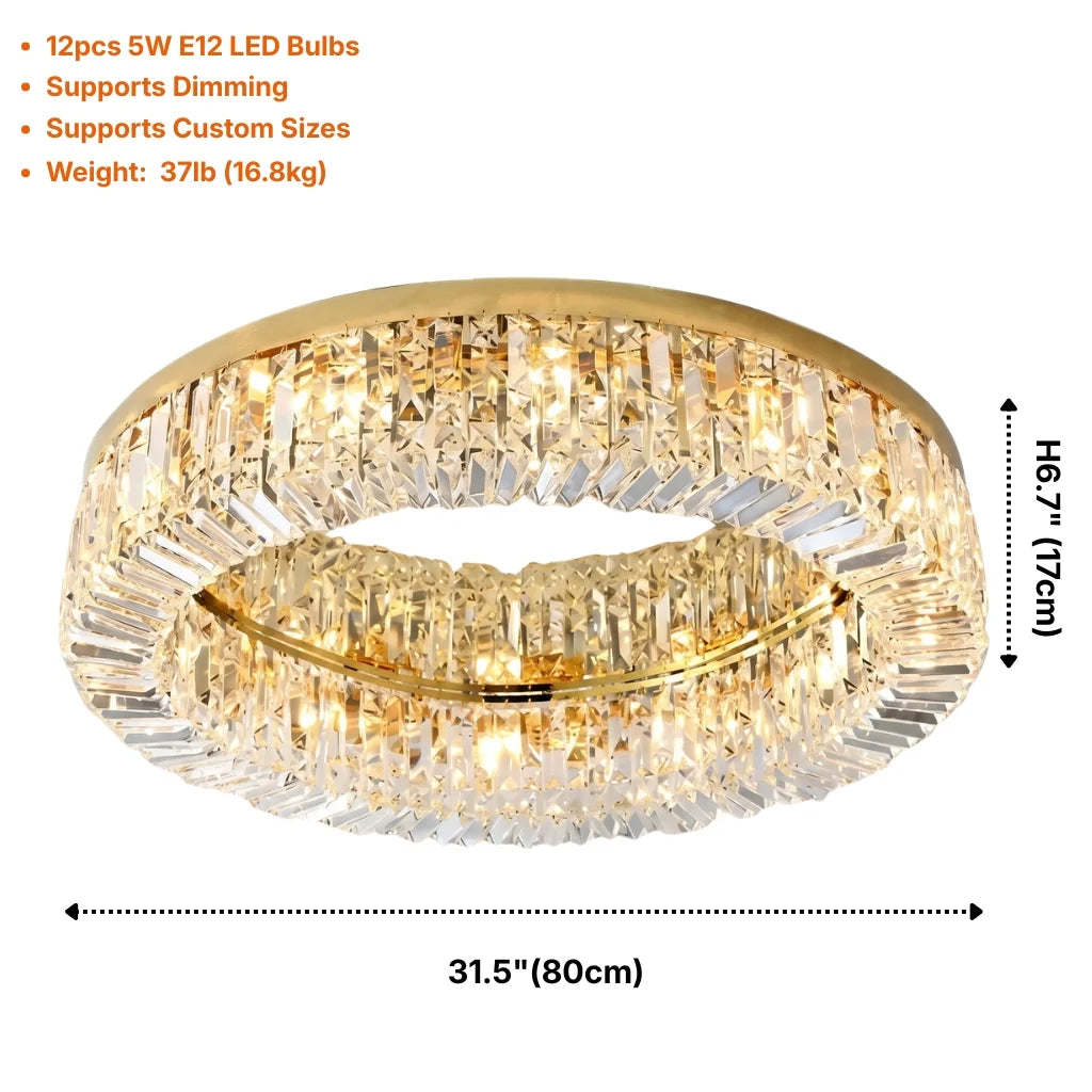 Glossy Round Crystal Ceiling Lamp for Living Room & Dining Room