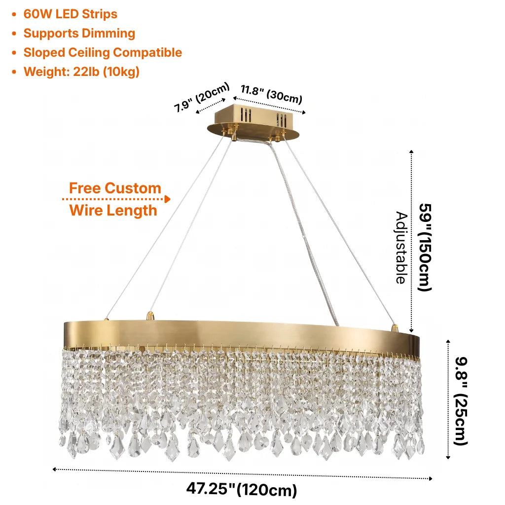 Zara Oval Crystal LED Pendant Light for Dining Room & Kitchen Island