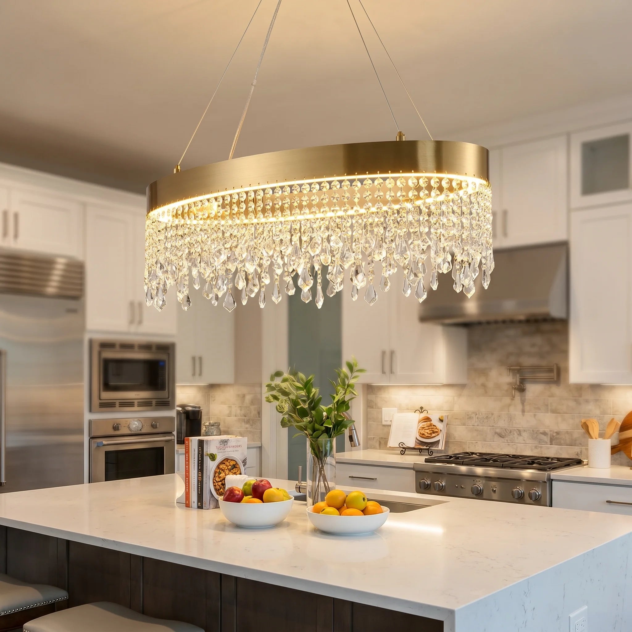 Zara Oval Crystal LED Pendant Light for Dining Room & Kitchen Island