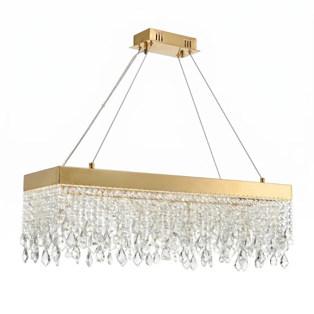 Zara Gold Rectangular Crystal Pendant Light for Dining Room