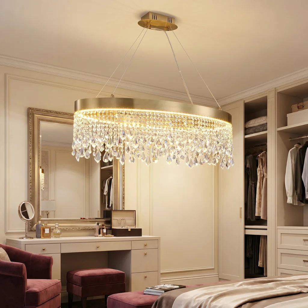 Zara Oval Crystal LED Pendant Light for Dining Room & Kitchen Island